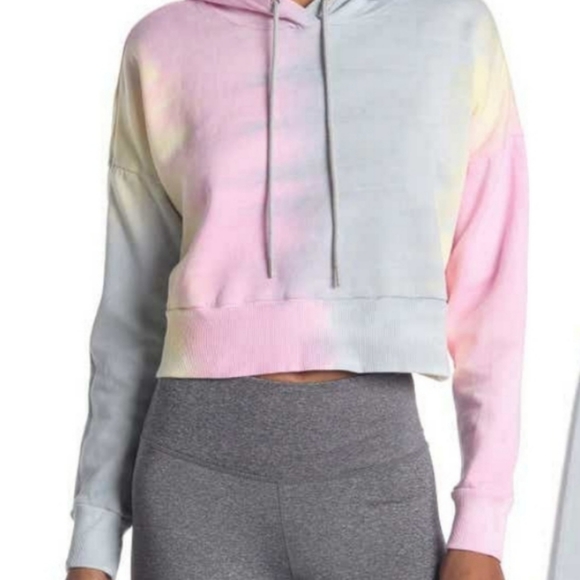 90 Degree By Reflex Tops - Tie Dye Cropped Hoodie NWT Large Pink Purple Yello